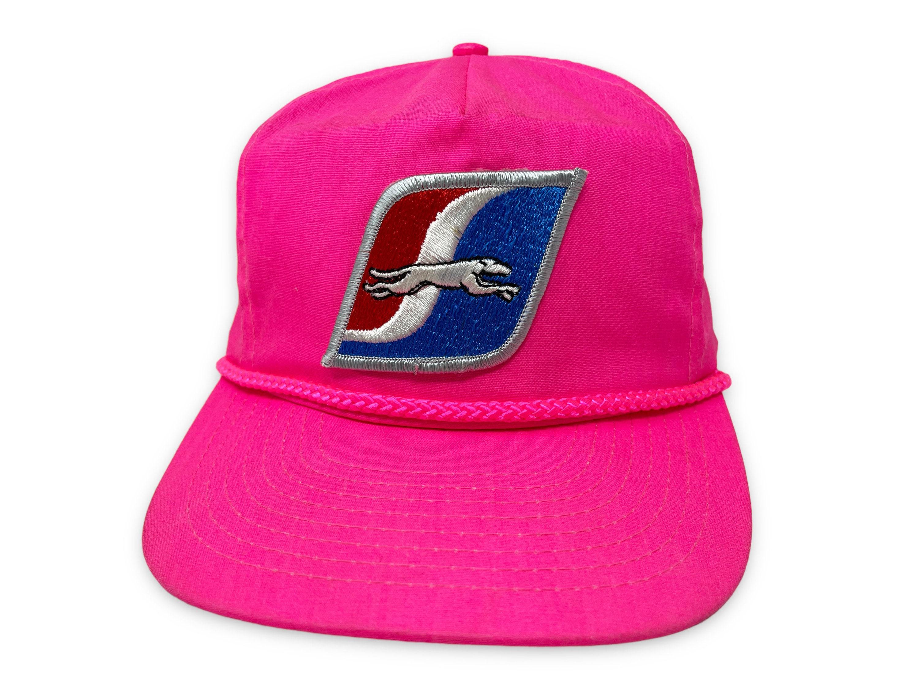 Vintage Greyhound Hat 90s Zipperback Cap Bus Driver Neon Hot Pink
