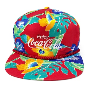 Vintage Coca Cola Hat 90s Snapback Cap Coke Tropical Floral Summer H02