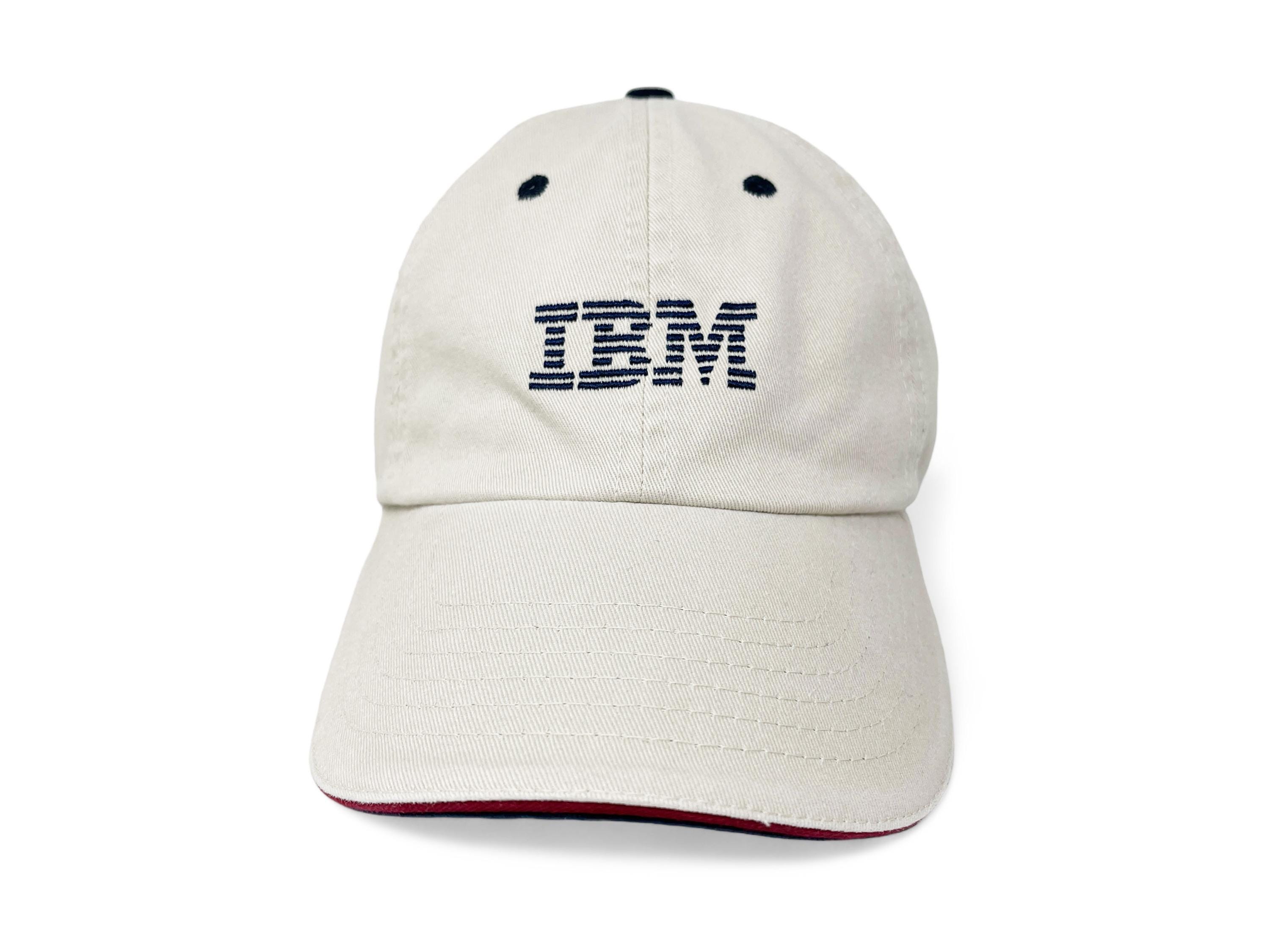 Vintage IBM Hat Early 00s Computers Tech Strapback Cap Khaki Y2K