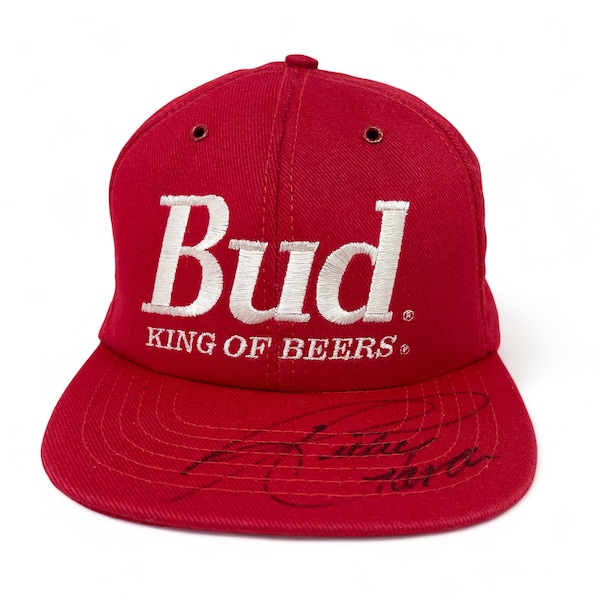 Vintage Budweiser Hat 90s Strapback Cap Bud King of Beers NASCAR Racing Ricky Craven Autographed H22