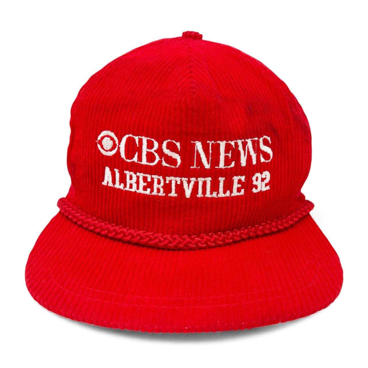 Vintage CBS News Hat • Albertville 1992 Winter Olympics Corduroy