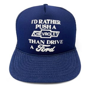 Casquette vintage Chevrolet • Je préfère pousser une Chevrolet que conduire une Ford • Casquette trucker snapback des années 80