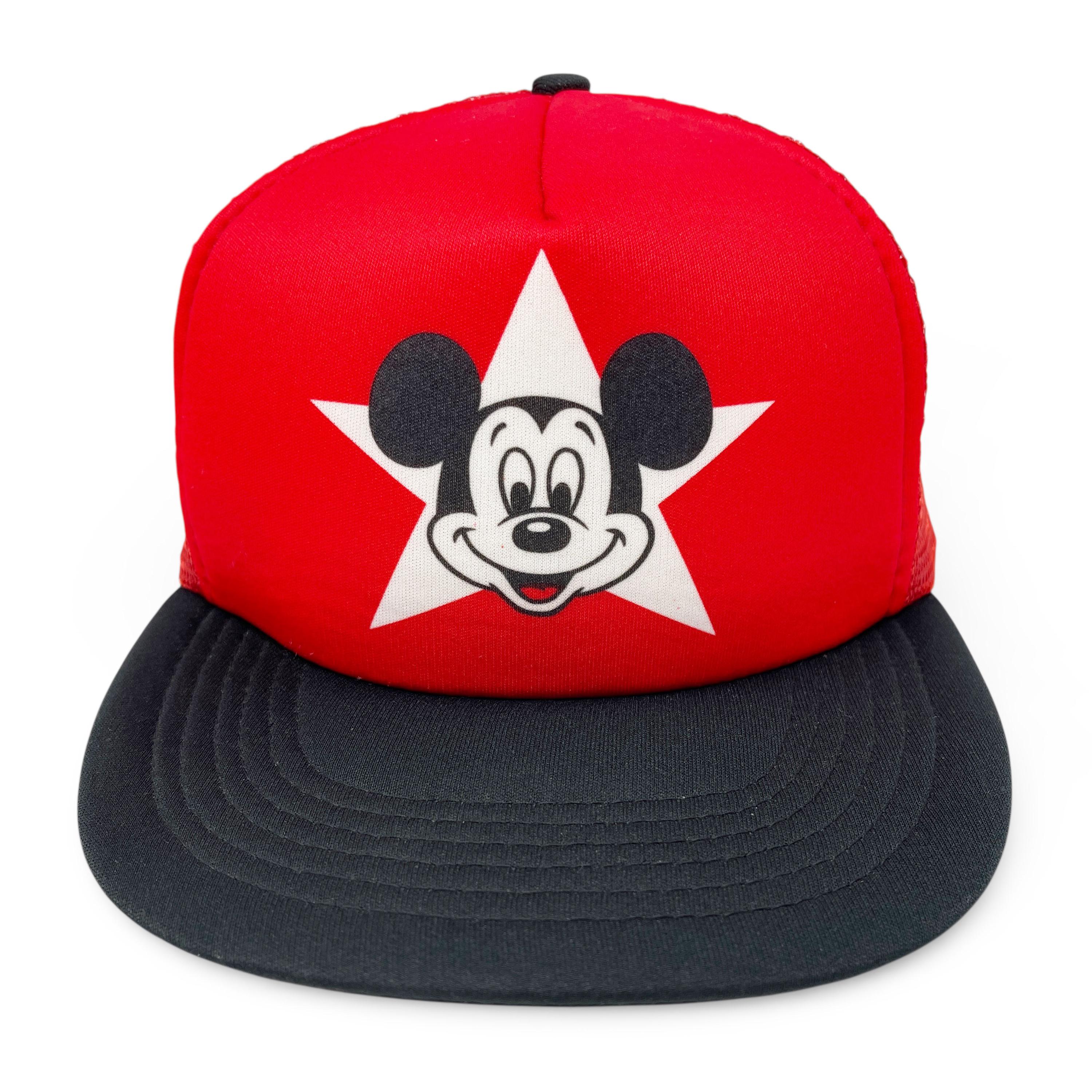 Vintage Mickey Mouse Hat • 80s 90s Disney Red Snapback Trucker Cap