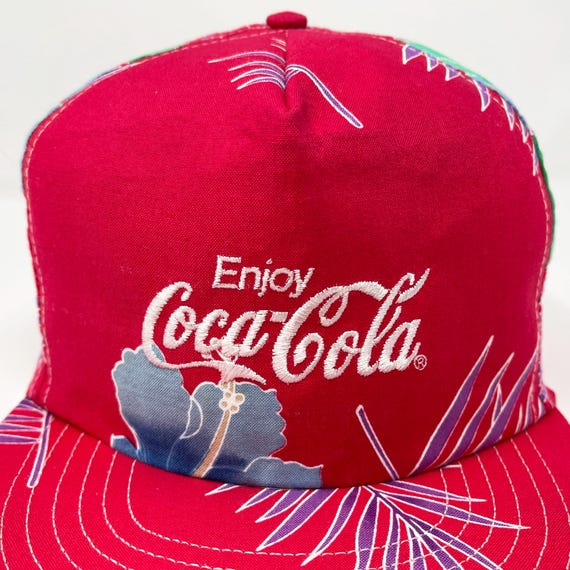 Vintage Coca Cola Hat 80s 90s Snapback Cap Coke Tropical Floral