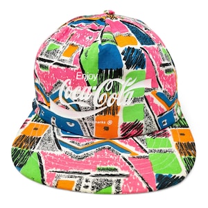 Vintage Coca Cola Hat 80s 90s Snapback Cap Coke Neon Colorful STAINED H04