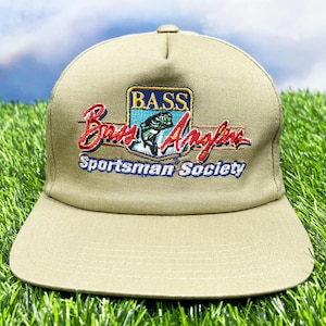 Vintage Fishing Hat Bass Anglers Sportsman Society 90s 00s Snapback Cap Khaki H11