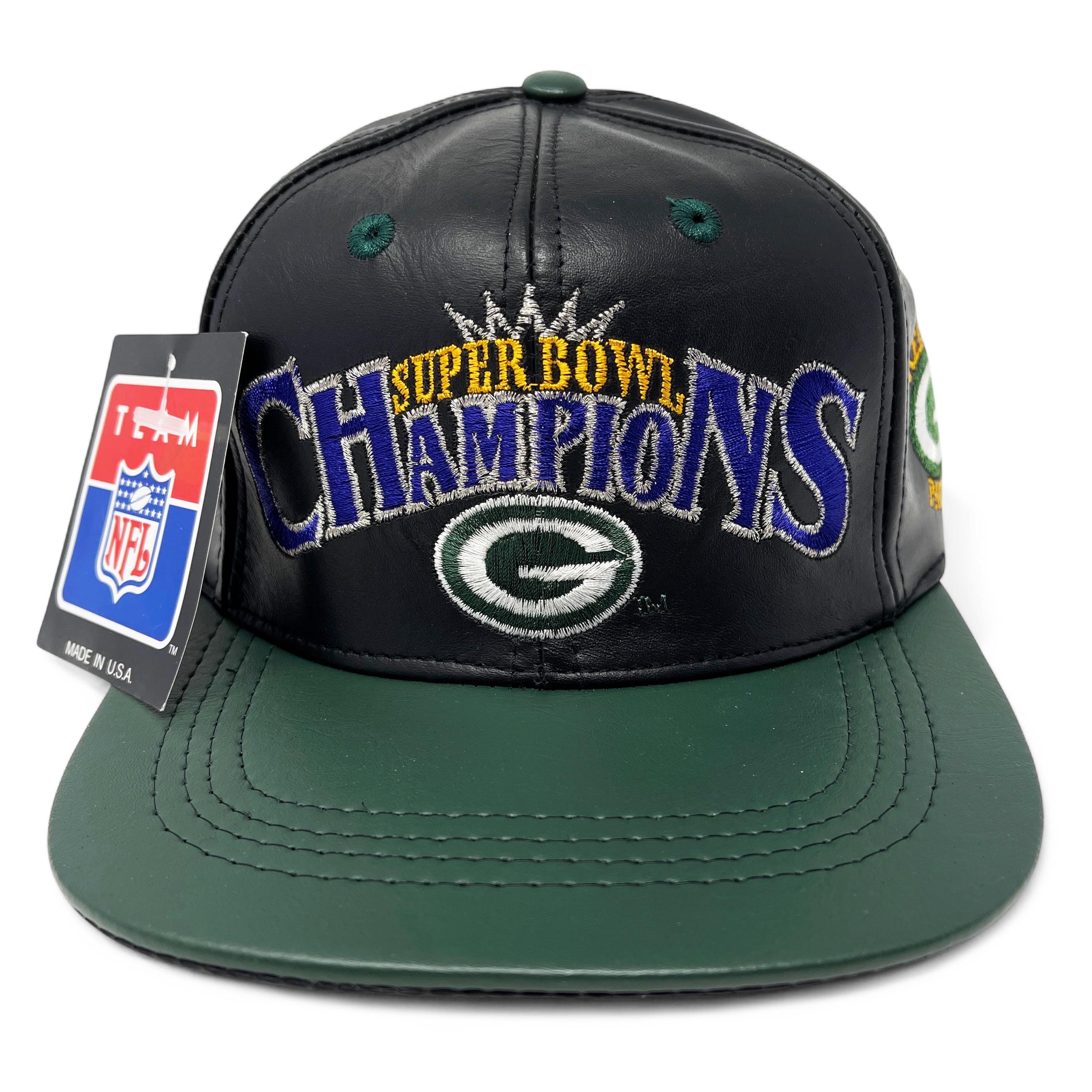 Vintage Green Bay Packers Hat 90s Leather Snapback Cap NFL Super