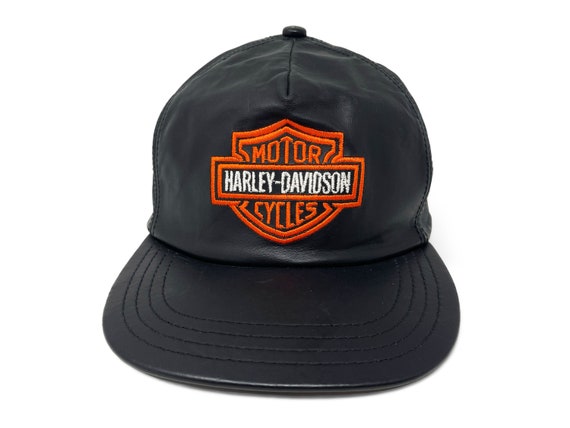 Vintage Harley Davidson Hat 90s Leather Strapback… - image 1
