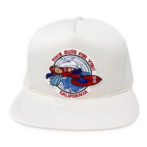 Vintage Budweiser Snapback Hat 80s Bud Man Trucker Cap Bud Light Beer California H04