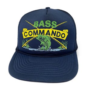 Vintage Fishing Hat Bass Commando 80s 90s Snapback Trucker Cap H22