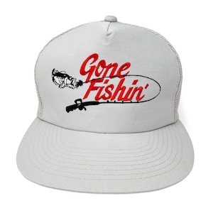 Vintage Fishing Hat 80s 90s Snapback Trucker Cap Gone Fishin' H17