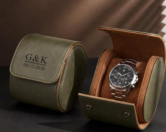 Personalized Leather Watch Case, Luxury Watch Roll, Wedding Groomsmen Gifts, Travel Watch Box for Men, Anniversary Gift, Gifts for Husband