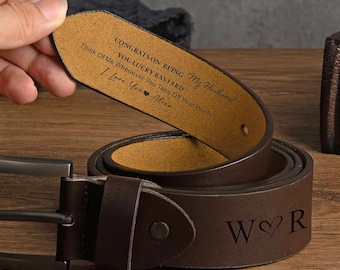 Engraved Genuine Leather Belt for Men, Personalized Belt for Husband Boyfriend, Anniversary Gift for Fiancé, Funny Valentines Gift for Him