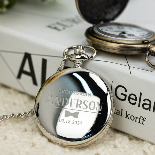 Personalized Engraved Pocket Watch, Pocket Watch with Name, Best Man Gift, Personalized Gift for Men/Groom/Father/Him, Groomsmen Gift