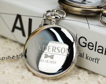 Orologio da tasca personalizzato inciso, orologio da tasca con nome, regalo per testimone, regalo personalizzato per uomo/sposo/padre/lui, regalo per testimoni dello sposo