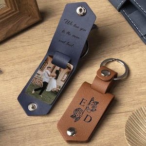 Custom Leather Keychain with Photo, Wedding Anniversary Gift, Personalised Key Chain for Him, Car Key ring, Birthday Gift,Photo Gift for Men