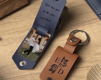 Custom Leather Keychain with Photo, Wedding Anniversary Gift, Personalized Key Chain for Him, Car Key ring, Birthday Gift,Photo Gift for Men