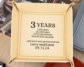 Regalo de cuero para el tercer aniversario, bandeja de cuero personalizada para hombres, bandeja de valet, bandeja de recogida, regalo de cuero para él, regalo de cumpleaños para esposo