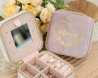 Heart & Name Jewelry Box, Personalized Jewellery Box for Mummy, Bridesmaid Gift, Gift for Her, Mother's Day Gift, Mini Travel Jewelry Box