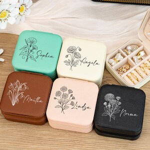 Personalized Birth Flower Jewelry Box, Travel Jewelry Box for Best Friend, Bridal Party Gift, Bridesmaid Proposal, Christmas Gift for Her