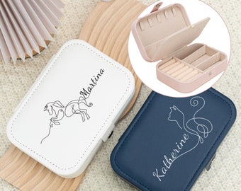 Leather Jewelry Box with Pet,Personalized Animal Travel Jewelry Box,Jewelry Organizer,Unique Gift for Her,Pet Lover Gifts,Mother&#39;s Day Gift