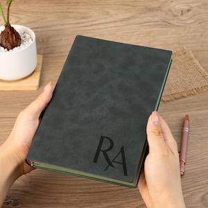 Personalized Engraved A5 Journal, Initials Leather Notebook, Floral Notebook for Her, Travel Journal,Birthday Gift for Friend,Blank Notebook