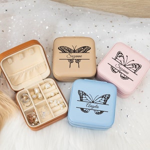 Birth Butterfly Jewelry Box, Personalised Butterfly Jewelry Case for Girl, Travel Jewelry Box Gift for Women, Butterfly Lover Gift, Birthday