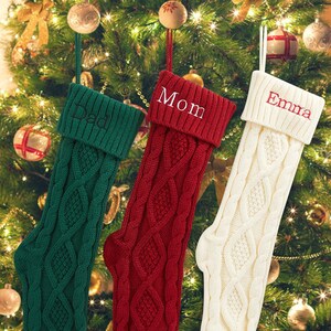 Family Christmas Stocking, Embroidered Stocking, Personalized Christmas Stocking with Name, Knitted Christmas Stocking, Christmas Decoration