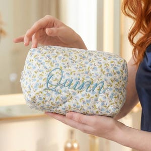 Personalized Floral Embroidered Makeup Bag, Large Capacity Cosmetic Bag, Bridesmaid Gift, Mother of Bride Gift, Christmas Gift for Friend