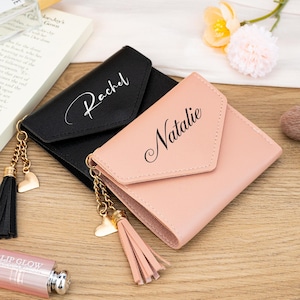 Mini billetera de cuero, billetera de dama de honor, billetera personalizada con nombre, billetera de dama, regalo de cumpleaños para mujeres, regalo del día de la madre para mamá