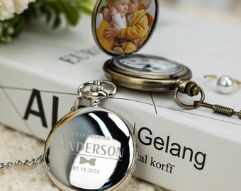 Personalized Engraved Pocket Watch, Pocket Watch with Photo, Best Man Gift, Personalized Gift for Men/Groom/Father/Him, Groomsmen Gift