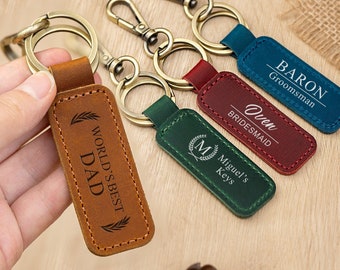 Personalised Leather Keychain for Dad, Leather Keychain, Anniversary Gift, Groomsmen Gift, Gift for Him/Dad/Boyfriend/Papa, Men Car Keyrings