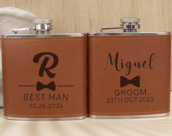 Custom Groomsmen Flask, Personalized Leather Flask, Wedding Gift, Monogrammed Flask, Flask for Men, Best Man Gift, Gift for Him, Dad Gifts