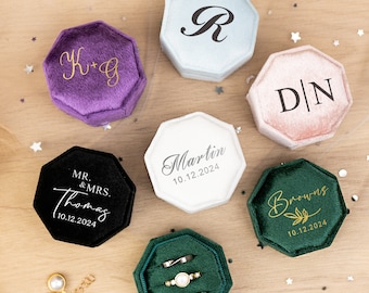 Personalized Wedding Ring Box, Anniversary Gift, 3 Slots Wedding Ring Box, Velvet Proposal Ring Box, Engagement Ring Holder,Wedding Memorial