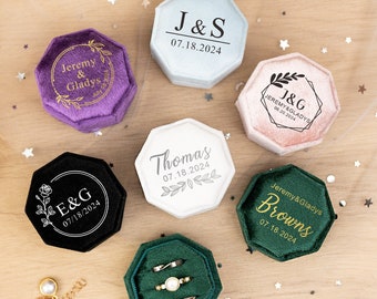 Personalised Wedding Ring Box, Octagonal Velvet Ring Box, Proposal Ring Box, Anniversary Gift, Engagement Ring Bearer, Wedding Ceremony Gift