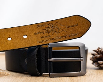 Personalized Genuine Leather Belt, Dad and Baby Fist Bumping Belt, Engraved Belt for Him, First Father's Day, Anniversary Gift,Memorial Gift