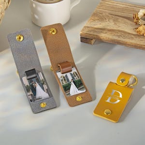 Leather Keychain with 2 Photos, Personalized Photo Keyring, Memorable Gift for Wife Husband, Wedding Anniversary Gift, Birthday Gift for Mom