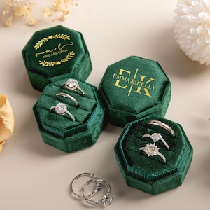Velvet Ring Box, Personalized Triple Slots Ring Box, Wedding Ring Box for Ceremony, Proposal Ring Holder, Engagement Ring Box, Anniversary