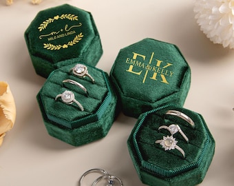 Caja de terciopelo para anillos, caja personalizada de tres compartimentos para anillos, caja para anillos de boda para ceremonia, soporte para anillos de pedida de mano, caja para anillos de compromiso, aniversario.