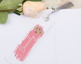 Acrylic Bookmark with Birth Flower, Floral Bookmark with Tassel, Personalized Bookmark for Women, BooK Lover Gift, Bridesmaid Gift, Kid Gift