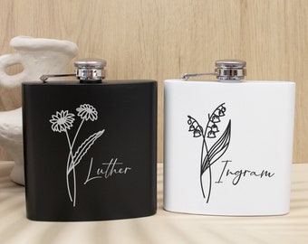 Personalized Flask,Bridesmaid Flask,Hip Flask for Women,Flask with Birth Flower,Wedding Hip Flask,Bridesmaid Gifts,Gifts for Wedding Party