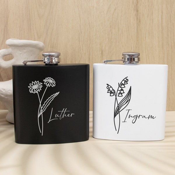 Personalized Flask,Bridesmaid Flask,Hip Flask for Women,Flask with Birth Flower,Wedding Hip Flask,Bridesmaid Gifts,Gifts for Wedding Party