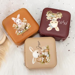 Easter Bunny Jewelry Box, Personalised Cute Rabbit Jewelry Box, Happy Easter Gift, Bunny with Egg Jewelry Holder, Gift for Girl Little Girl