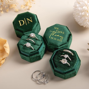 Triple Slots Wedding Ring Box, Velvet Proposal Ring Box, Personalized Ring Box for Her, Anniversary Gift,Engagement Ring Bearer,Wedding Gift