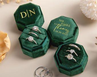 Triple Slots Wedding Ring Box, Velvet Proposal Ring Box, Personalized Ring Box for Her, Anniversary Gift,Engagement Ring Bearer,Wedding Gift