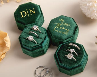 Scatola per fedi nuziali con triplo slot, scatola per fedi nuziali in velluto per proposta di matrimonio, scatola per fedi personalizzata per lei, regalo di anniversario, portafedi di fidanzamento, regalo di nozze