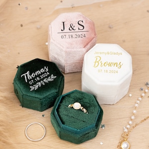 Gepersonaliseerde trouwringdoos, achthoekige fluwelen ringdoos, voorstelringdoos, verjaardagscadeau, verlovingsringdrager, huwelijksceremonie cadeau