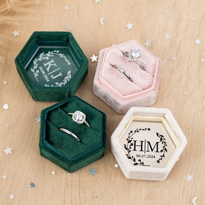 Gepersonaliseerde trouwring box, fluwelen dubbele slot ring box, verlovingsring box voor ceremonie, voorstel ring box, verjaardagscadeau, huwelijkscadeau