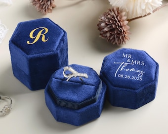 Triple Slots Wedding Ring Box, Velvet Proposal Ring Box, Personalized Ring Box for Her, Anniversary Gift,Engagement Ring Bearer,Wedding Gift