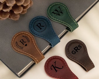 Custom Leather Magnetic Bookmark, Leather Book Mark for Him/Her, Engraved Initial/Name Magnetic Bookmark, Gift for Reader, Father's Day Gift